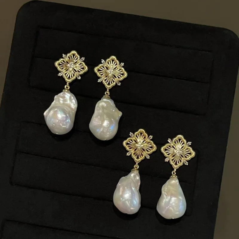 

SGARIT Natural Irregular Baroque Pearl Earrings for Women 925 Sterling Silver Freshwater Colorful Aurora White Pearl Earrings