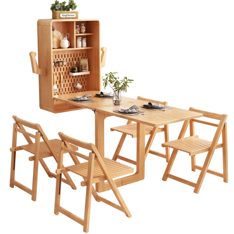 LMM solid wood folding dining table small apartment household dining table and chairs creative deformable and retractable