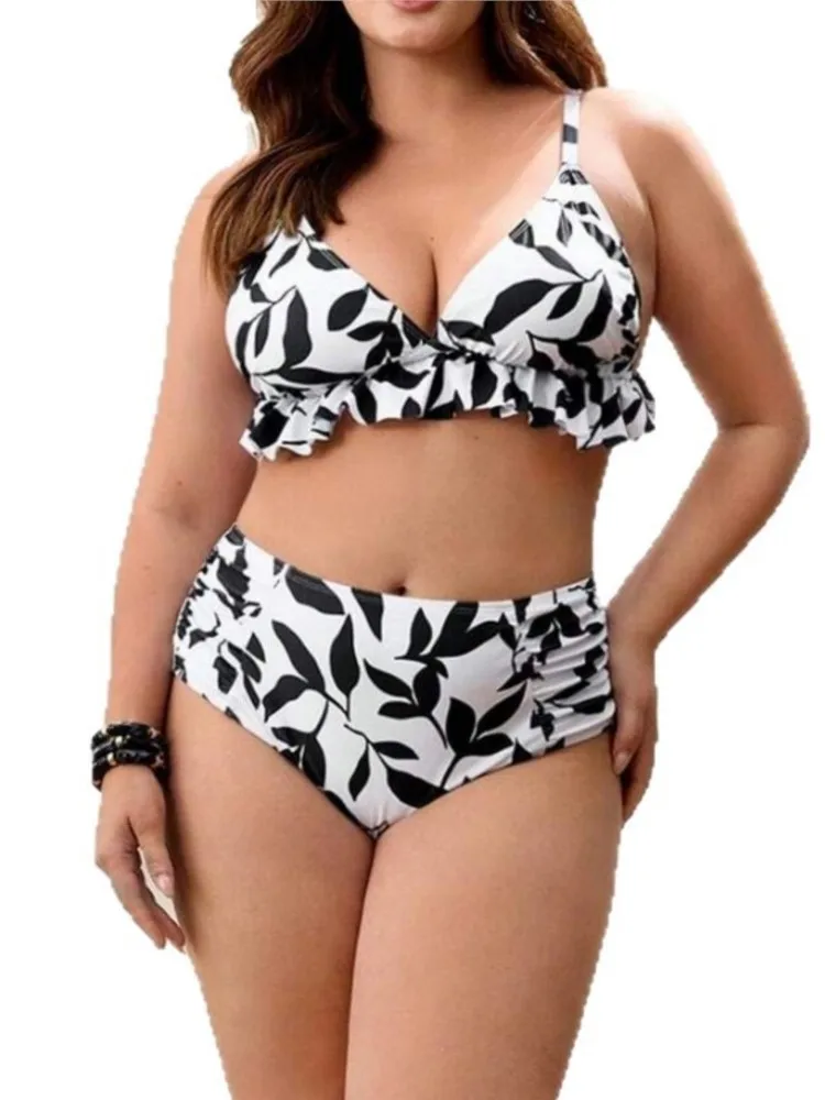 L-4XL Plus Size High Waist Bikini Women's Push Up Large Size 3XL 4XL Swimsuit Summer Mujer Tummy Control Swimwear Bikini Sets 6