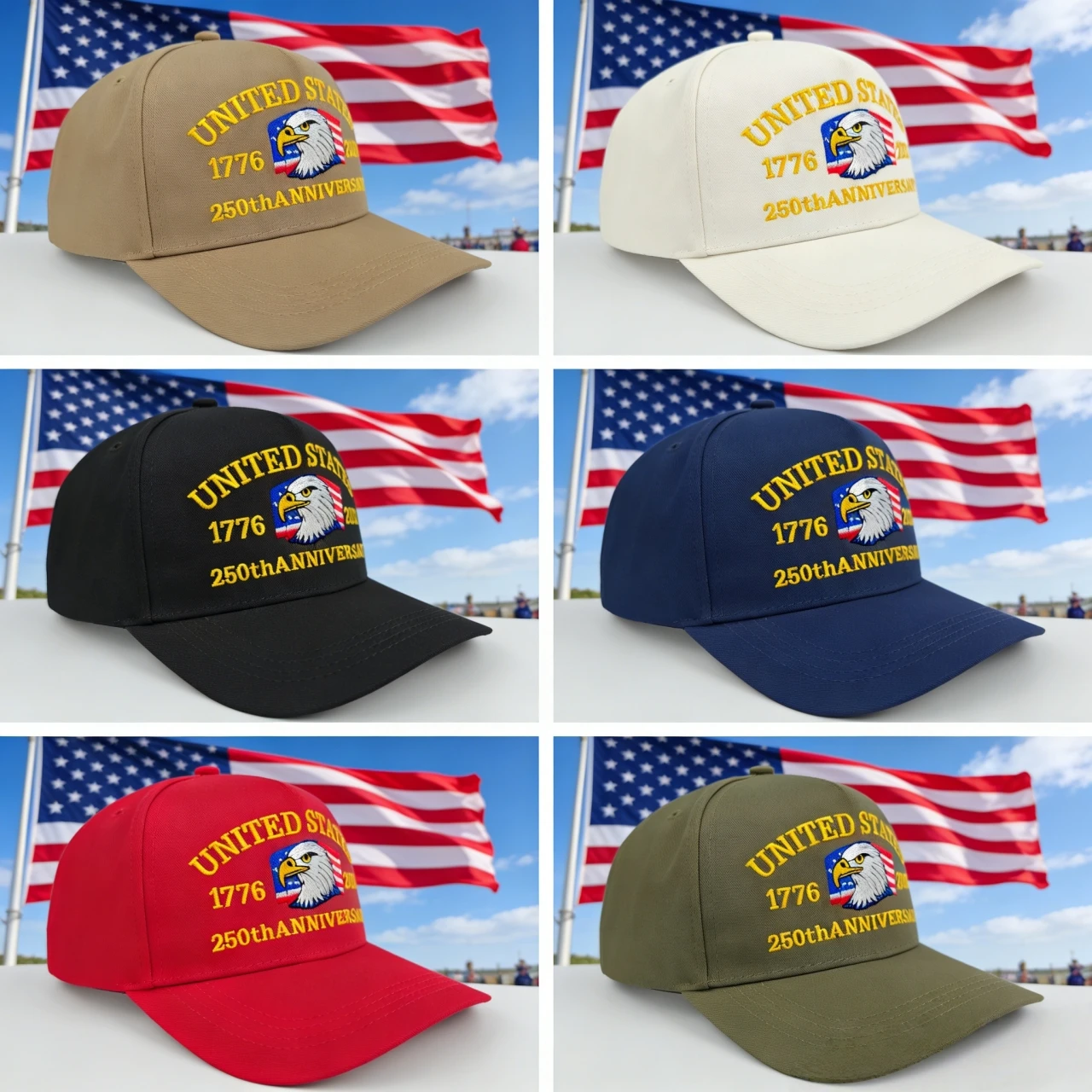 USA 250th Anniversary Baseball Cap 1776‑2026 Bald Eagle US Flag 3D Embroidered Patriotic Adjustable Dad Hat For Men Women