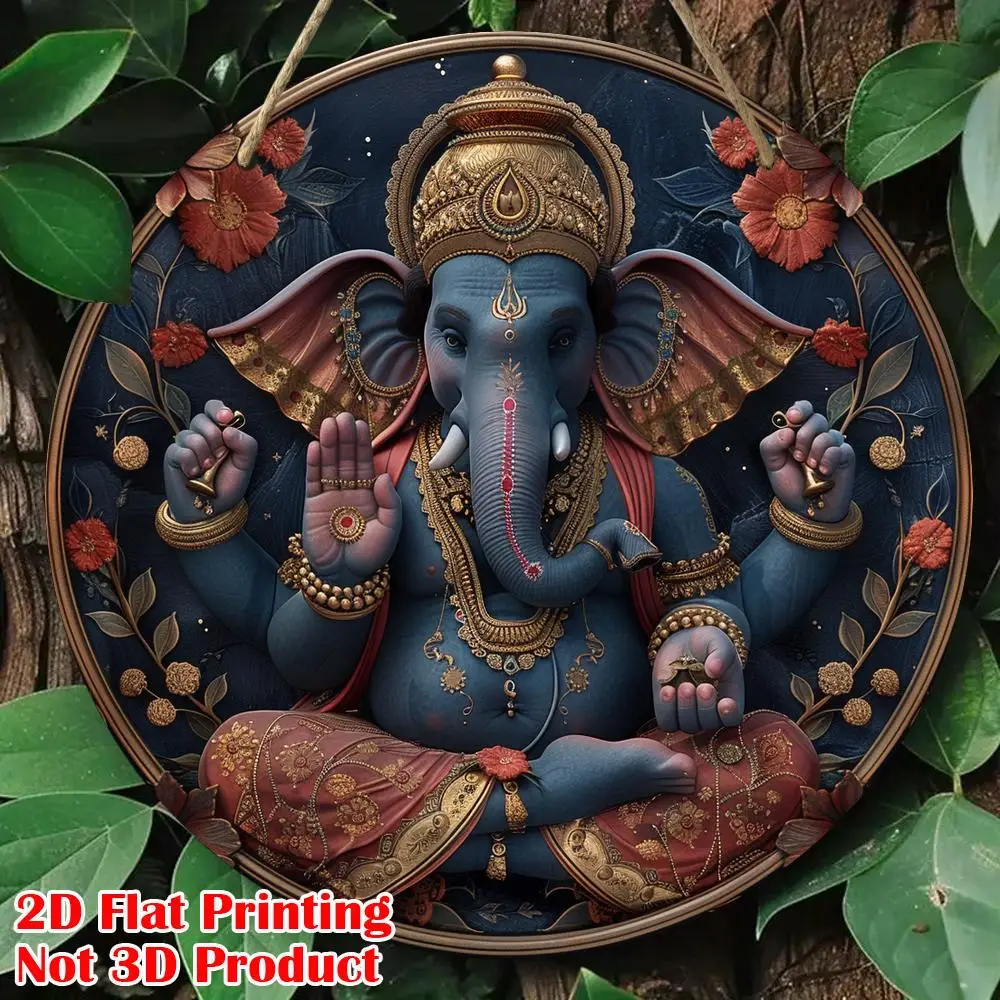 2D Flat, 1pc Vintage Ganesha Wall Plaque - Round 8
