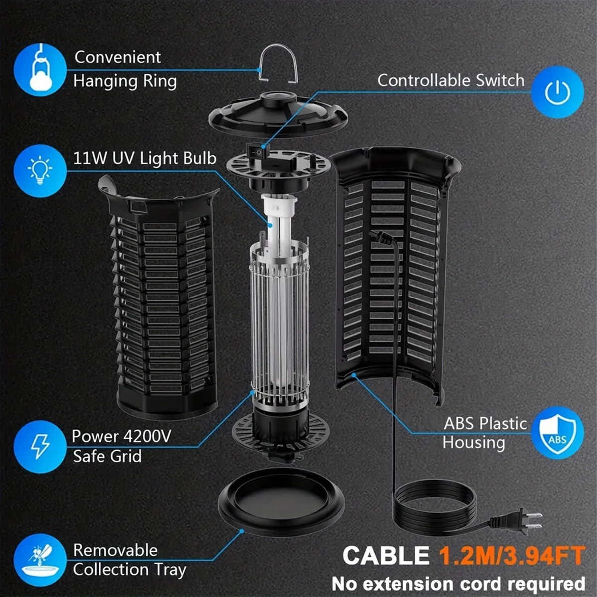 Imagem -05 - Bug Zapper Portátil e Recarregável para Exterior Mosquito Zapper em Bug Zapper Bateria de 4000mah Plugue da ue