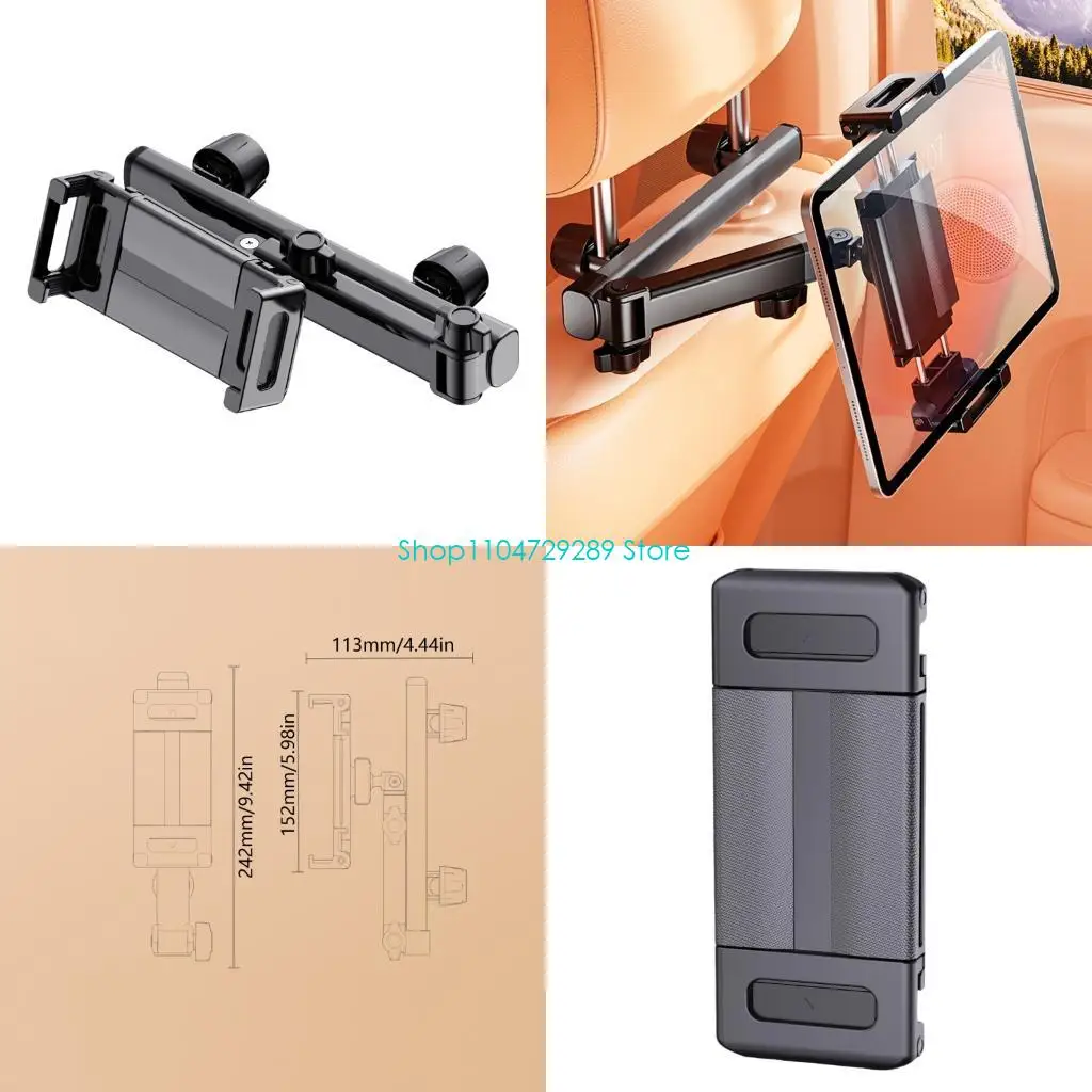 D8KE 360 Degree Rotating Car Headrest Phone Tablet Holder Double Rod Mount Stand