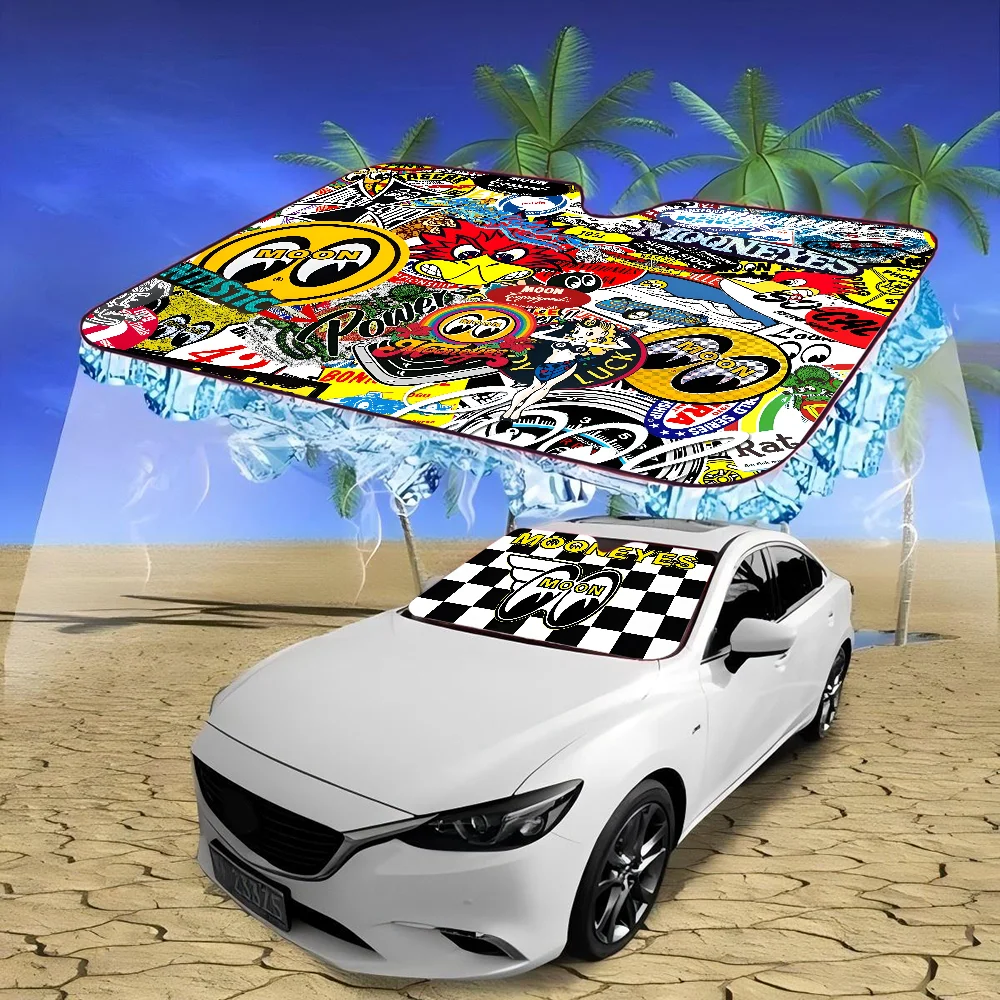 Mooneyes Car Sunshade Front Sunscreen Heat Insulation Cooling Aluminum Summer Car With Cartoon Glass Cover image 5