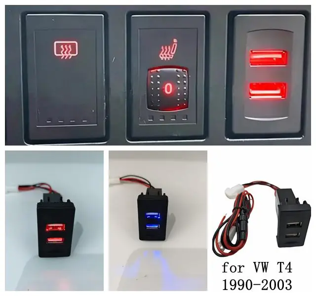1pc  12V Car Dual USB Charger Adapter Socket Charger Switch Connector for Volkswagen T4 Passat Golf 4 Parts