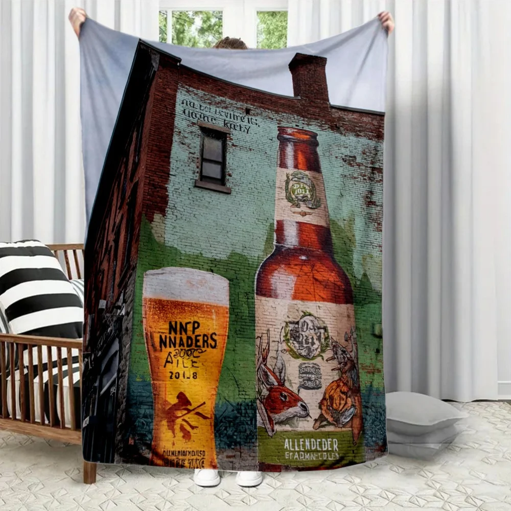 Large Retro Beer Brewery  Throw Blanket Cozy Fleece Couch Decor Vintage Pub Style 150x230cm