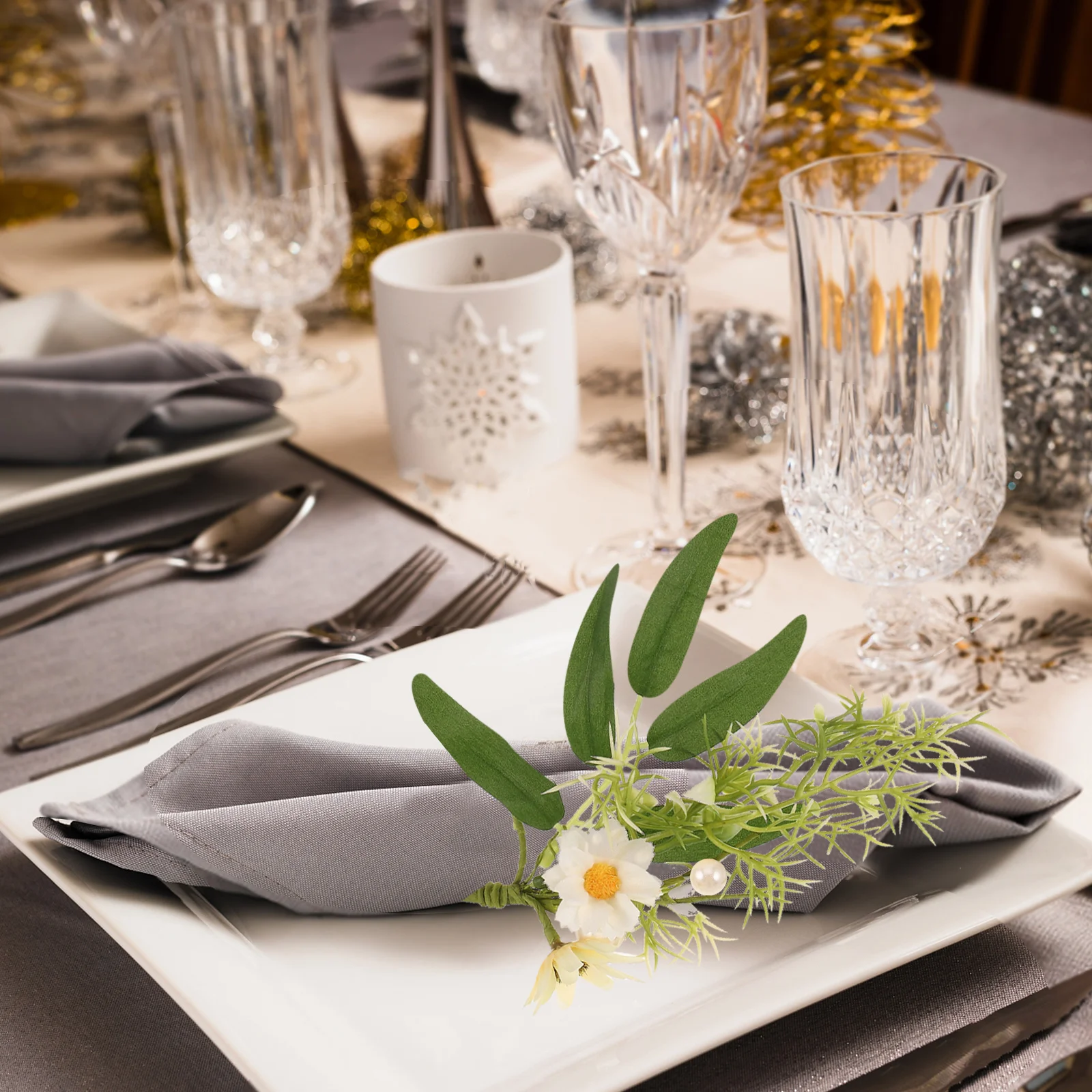 

6Pcs Napkin Rings Leaf Flower Napkin Holder Elegant Valentine's Day Wedding Tea Party Spring Floral Buckles Picnic Decorations