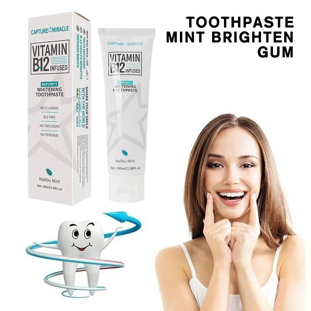 100ml Vitamin B12 Toothpaste Mint Brighten Gum Repair Oral Breath Beauty Hygiene Stains Fresh Remove Whitening Health Tooth D0V9