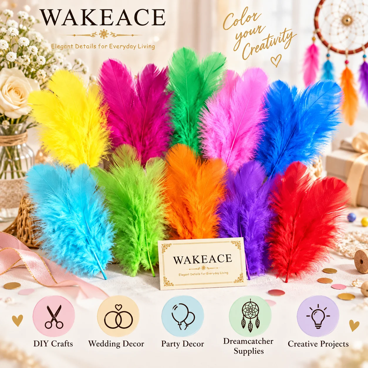 ColorfulCraft Feathers 3-5 Inch Artificial Decorative Feathers for DIY Crafts Wedding Party Home Decor Dream Catcher Accessories