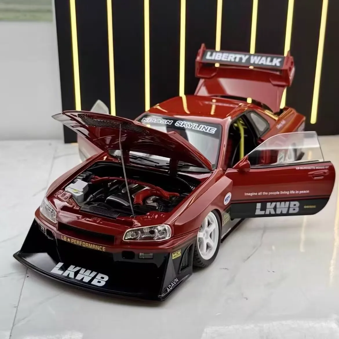 

1:24 Nissan Skyline Ares GTR R34 Modified Wide Body Alloy Sports Car Model Diecast Raing Vehicle Car Model Sound Light Kids Gift