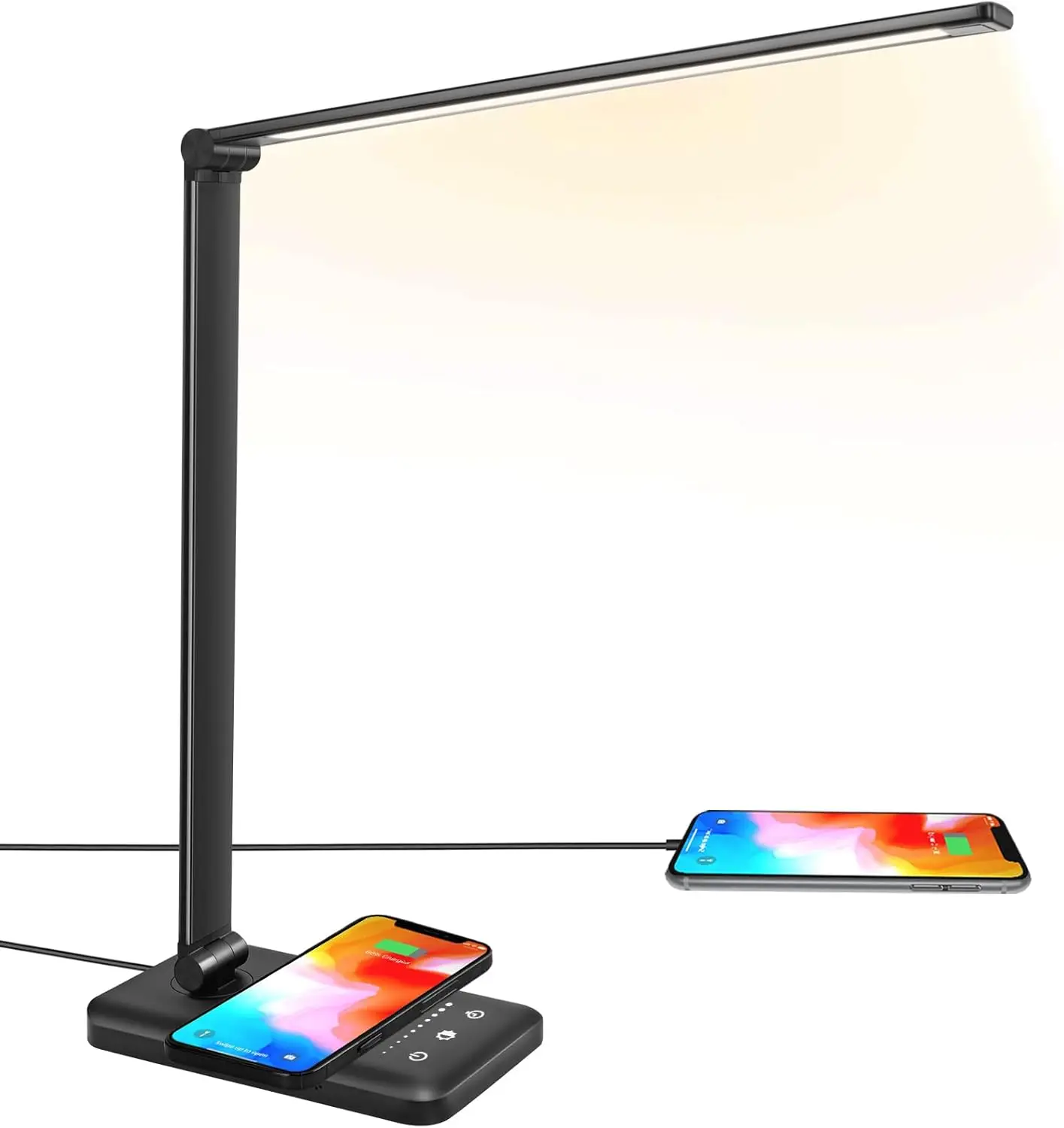 

LED Desk Lamp with Wireless Charger, USB Port, 10 Brightness Levels, 5 Color Modes, Touch Control, Auto Timer - Black