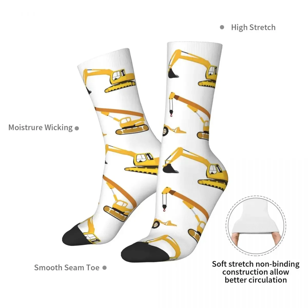 Construction Trucks - Excavator, Crane, Bulldozer And Backhoe Socks Harajuku Sweat Absorbing Stockings All Season Long Socks