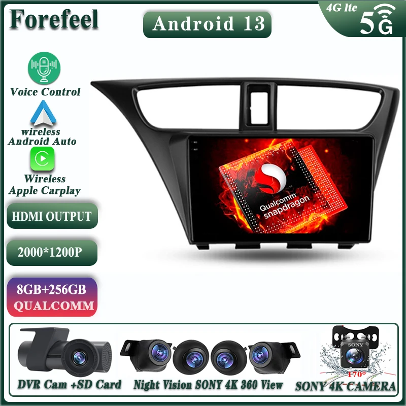 

DVD-видеорегистратор на Android 13, 2 DIN, для Honda Civic 9 FK FB 2012-2017, GPS, мультимедийный автомобиль, HDR, радио, навигация, стерео, DVD