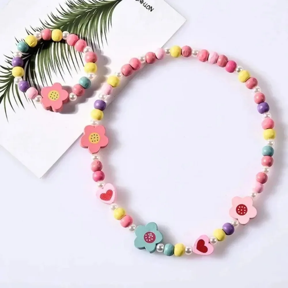 Hot Sale Jewelry Flower Beads Fashion Bracelet Accessories  Plastic Pearl Pearl Kids Cartoon Necklace Colorful Animal Child