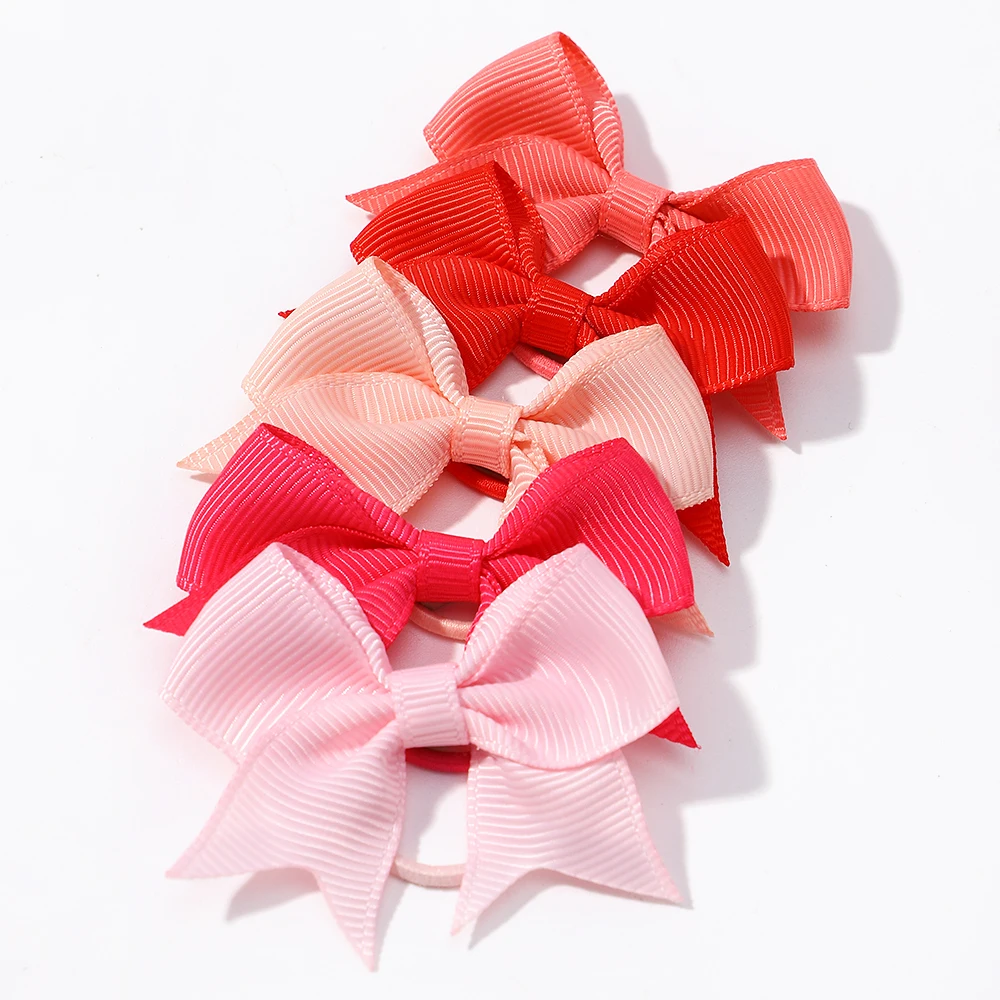 10Pcs/lot Grosgrain Ribbon Pigtail Bows Elastic Hair Ties Hair Bands Holders New Year Hair Accessories for Baby Girls Gift