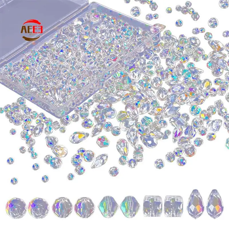 

AEE3-600 шт стеклянные бусины для изготовления ювелирных изделий хрустальные бусины с коробкой-контейнером объемные стеклянные бусины DIY ожерелье браслет серьги