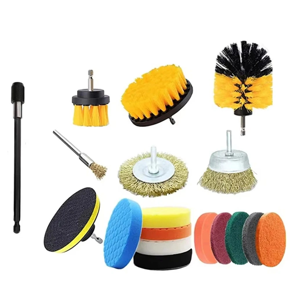 Nylon Fibers Power Scrubber Attachments for Tile Tub Shower Floors Kitchen and Auto Interior Care Soft Bristles with Extension