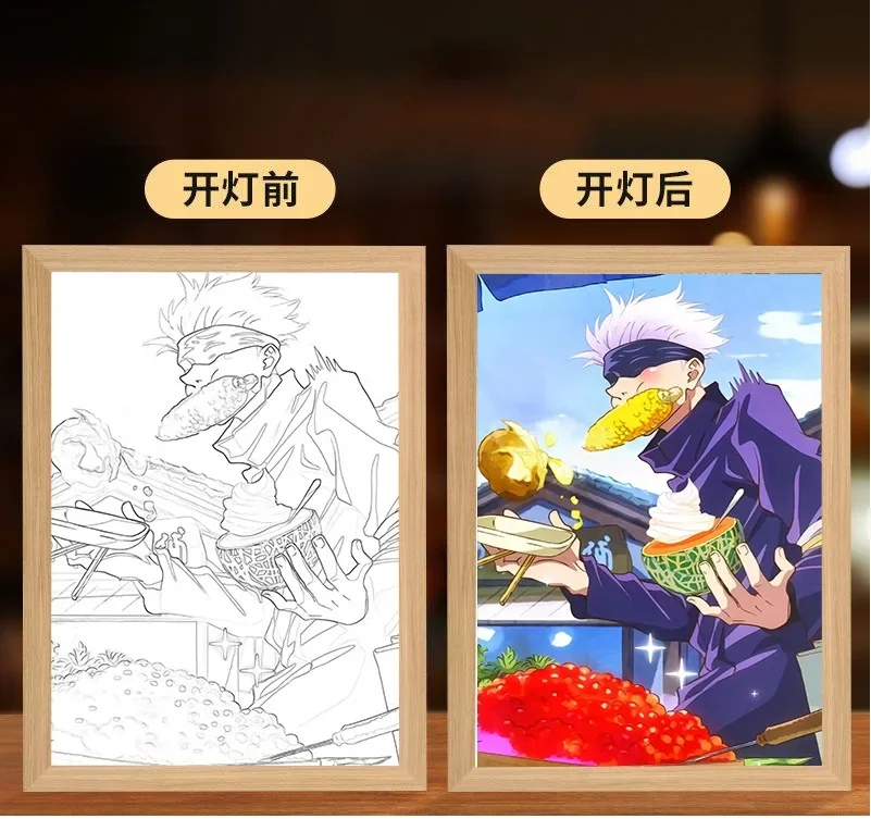 light picture Anime Figure Customized Led Night Light Painting Decor Photo Frame Satoru Gojo Painting Desk Room Decoration