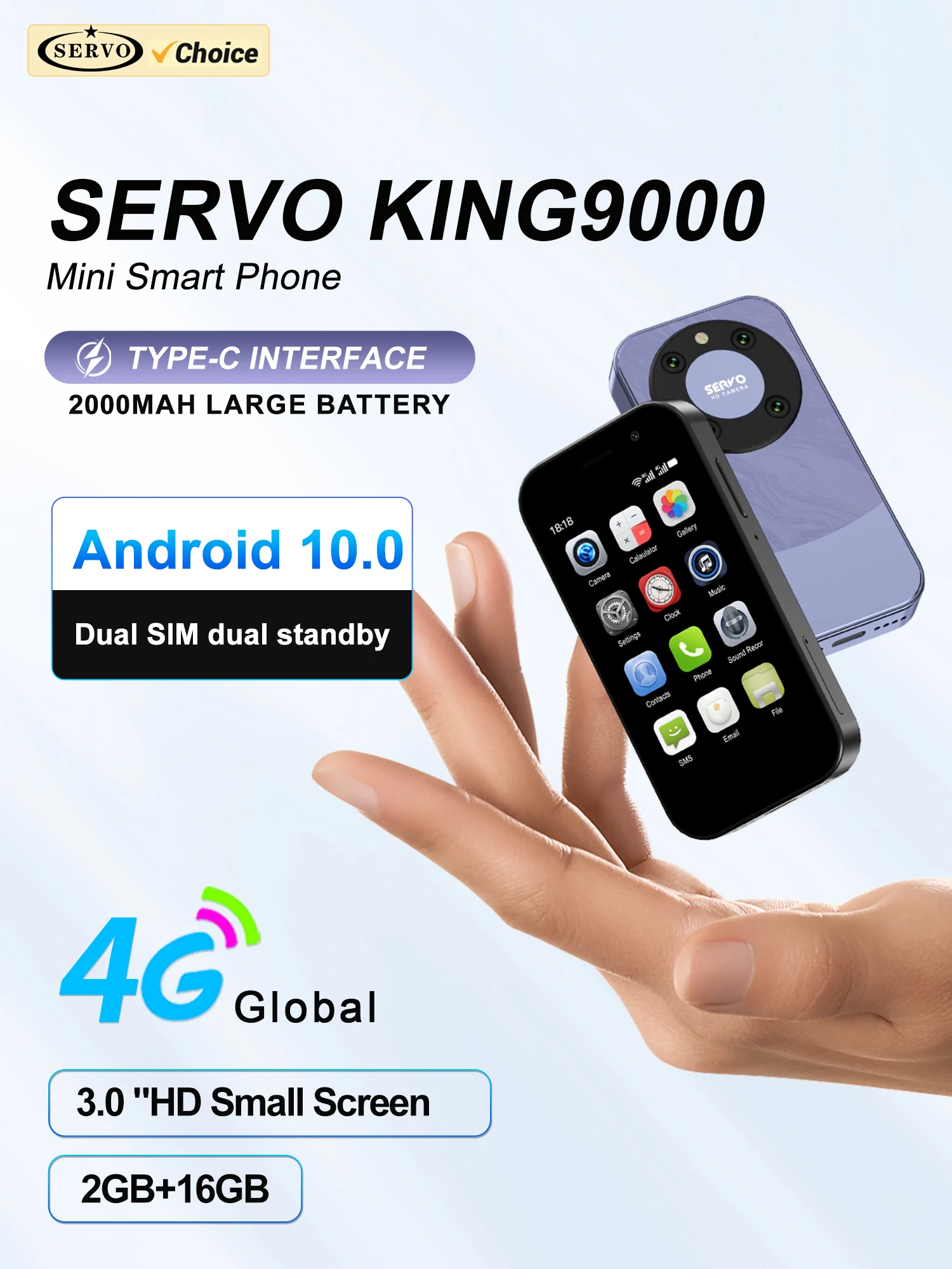 SERVO KING9000 Mini Zakformaat Android Smartphone Dual SIM 4G LTE RAM 2GB ROM 16GB Play Store WiFi 3.0 inch Scherm Kleine Smartphones - afbeelding 2
