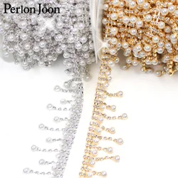 Luxury Crystal Rhinestone Pendant Gold Silver Peal Round Metal Chain Party Diy Wedding Clothing Jewelry Craft Decoration ML239