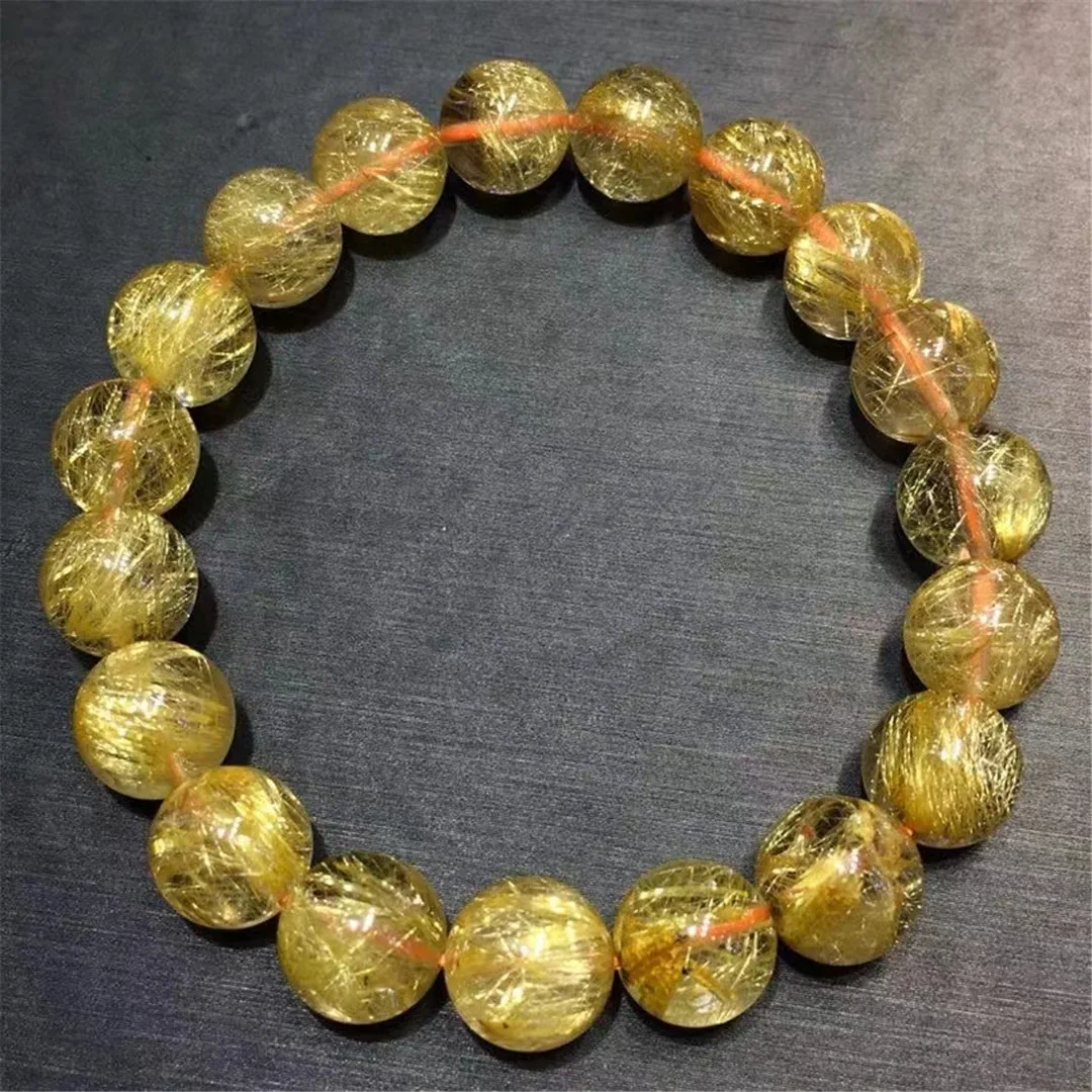 

10 мм натуральное золото для волос, рутилированный кварцевый браслет, ювелирные изделия для женщин и мужчин, красивые хрустальные бусины, энергетические нити драгоценных камней AAAAA