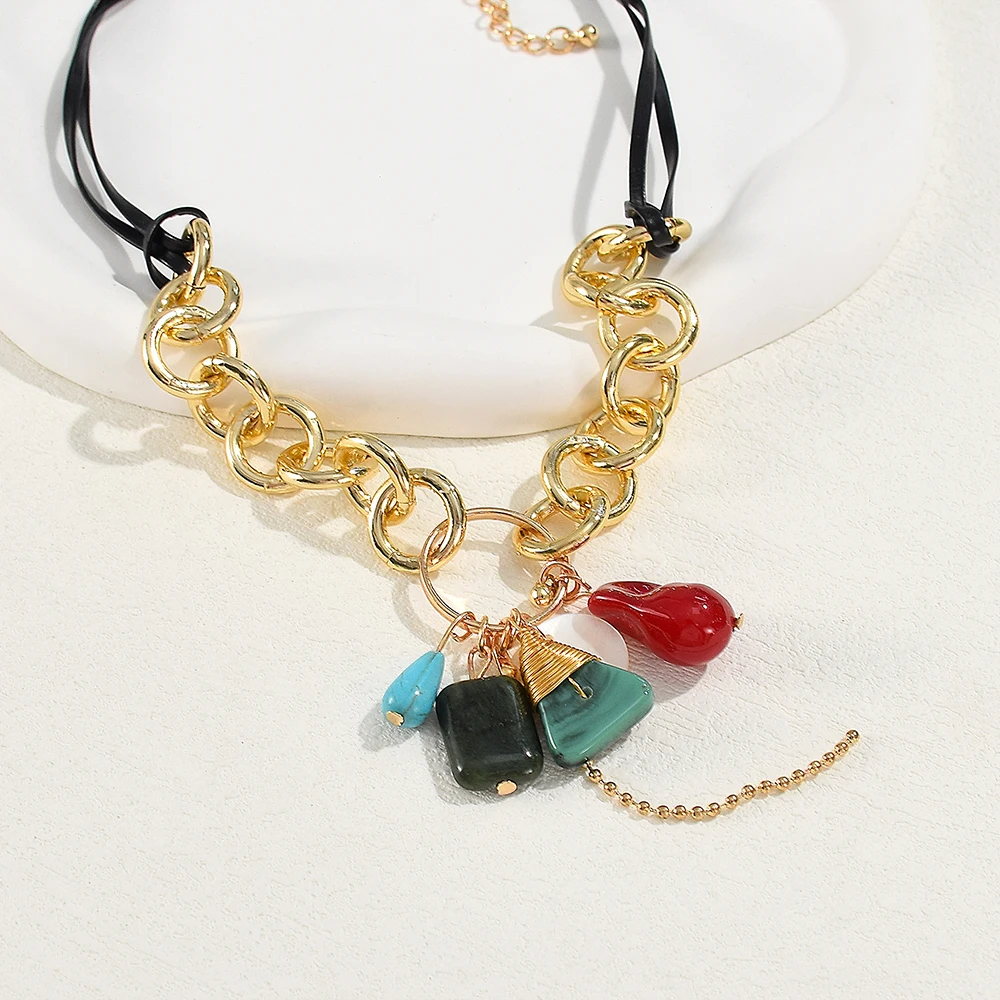 שרשראות מתכת בהתאמה אישית שרשראות שרשרת תליון ארוך לנשים בסגנון רטרו לא סדיר שרשרת קולר