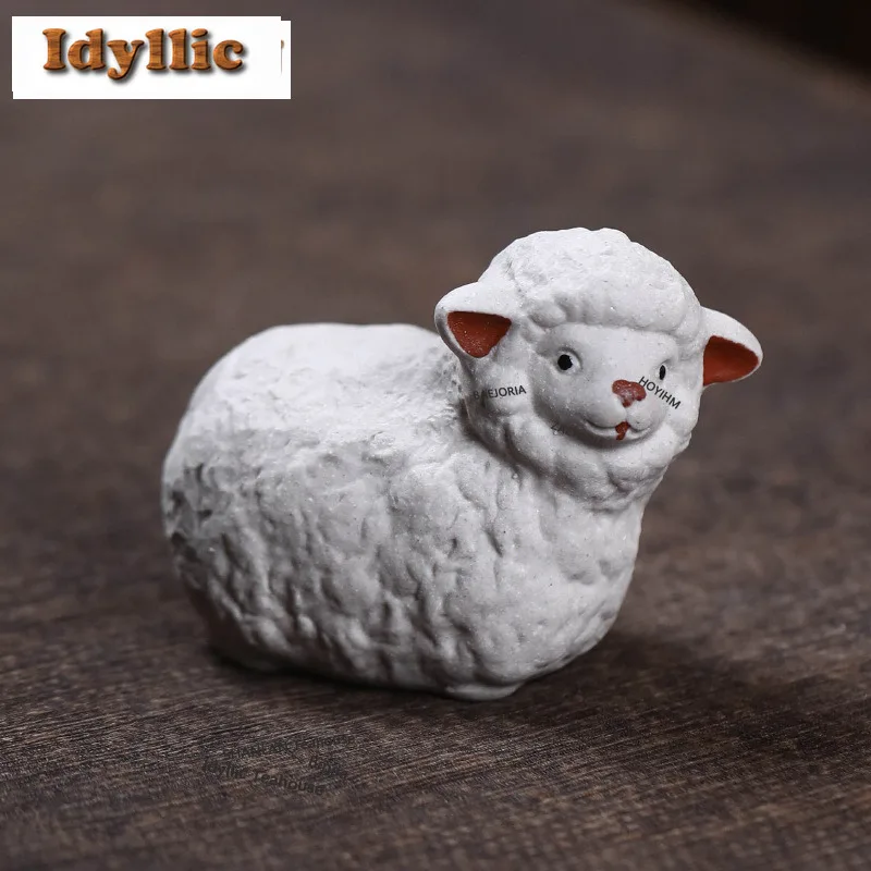 HOYIHM Yixing Zisha Zodiac Sheep Tea Pet Aesthetic Tea Games Tea Figurine Play Toys Tea Statue Ornaments Can Be Raised Supplies