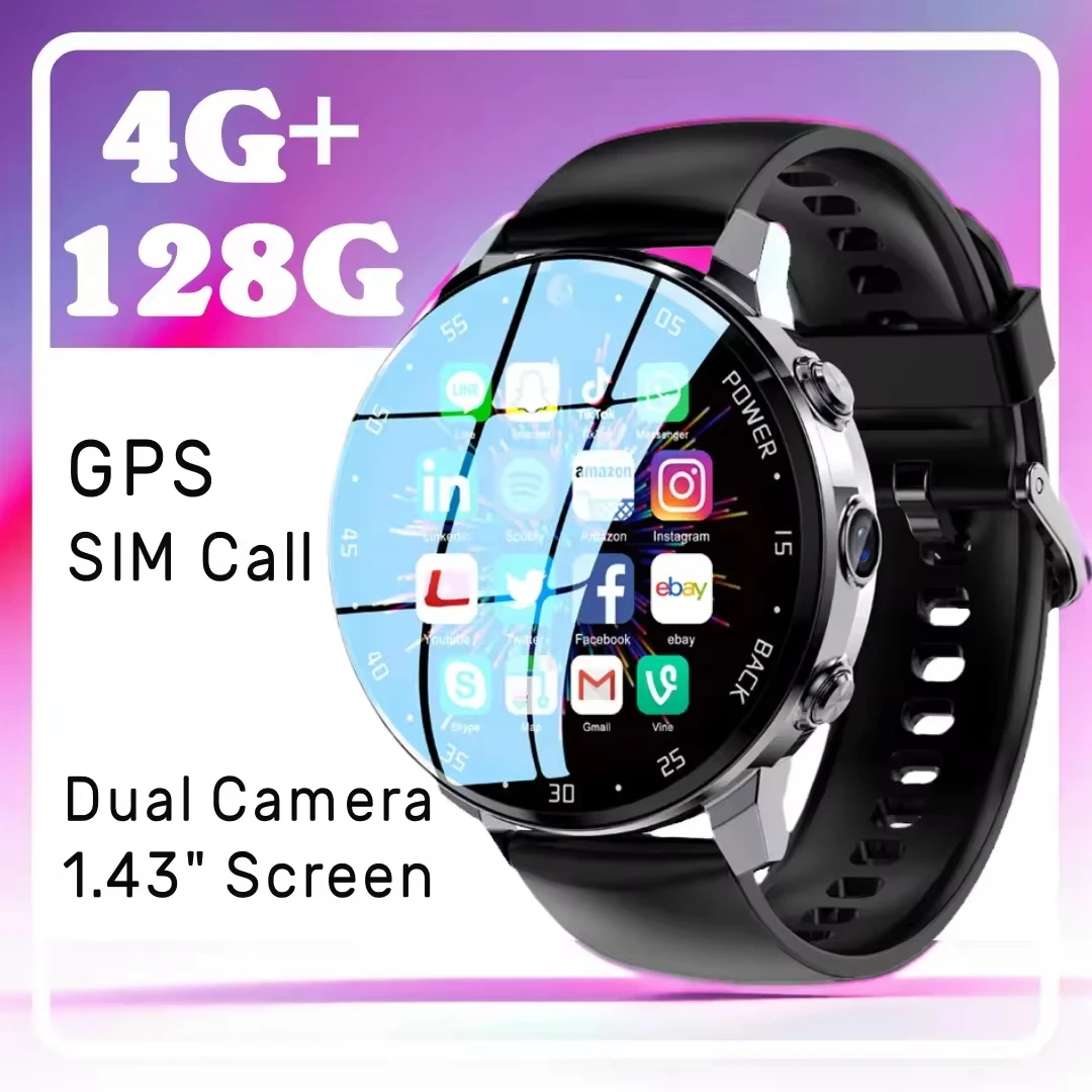 4G Network Brand New A3 Global Android Smart Watch Men's Dual HD Camera Full Touch Screen IP67 Waterproof Watch 64G SIM Call