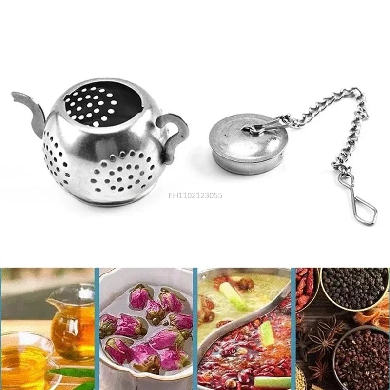 

Metal Tea Strainer Teapot Shape Loose Tea Stainless Steel Infuser Leaf Tea Maker Strainer Chain Drip Tray Herbal Spice Filter