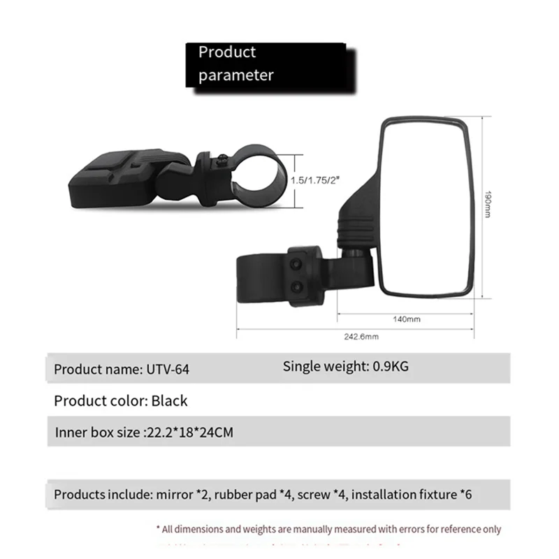 

ABTC-1.5-2Inch Side Mirror Rearview Mirror For All-Terrain Vehicle UTV/ATV
