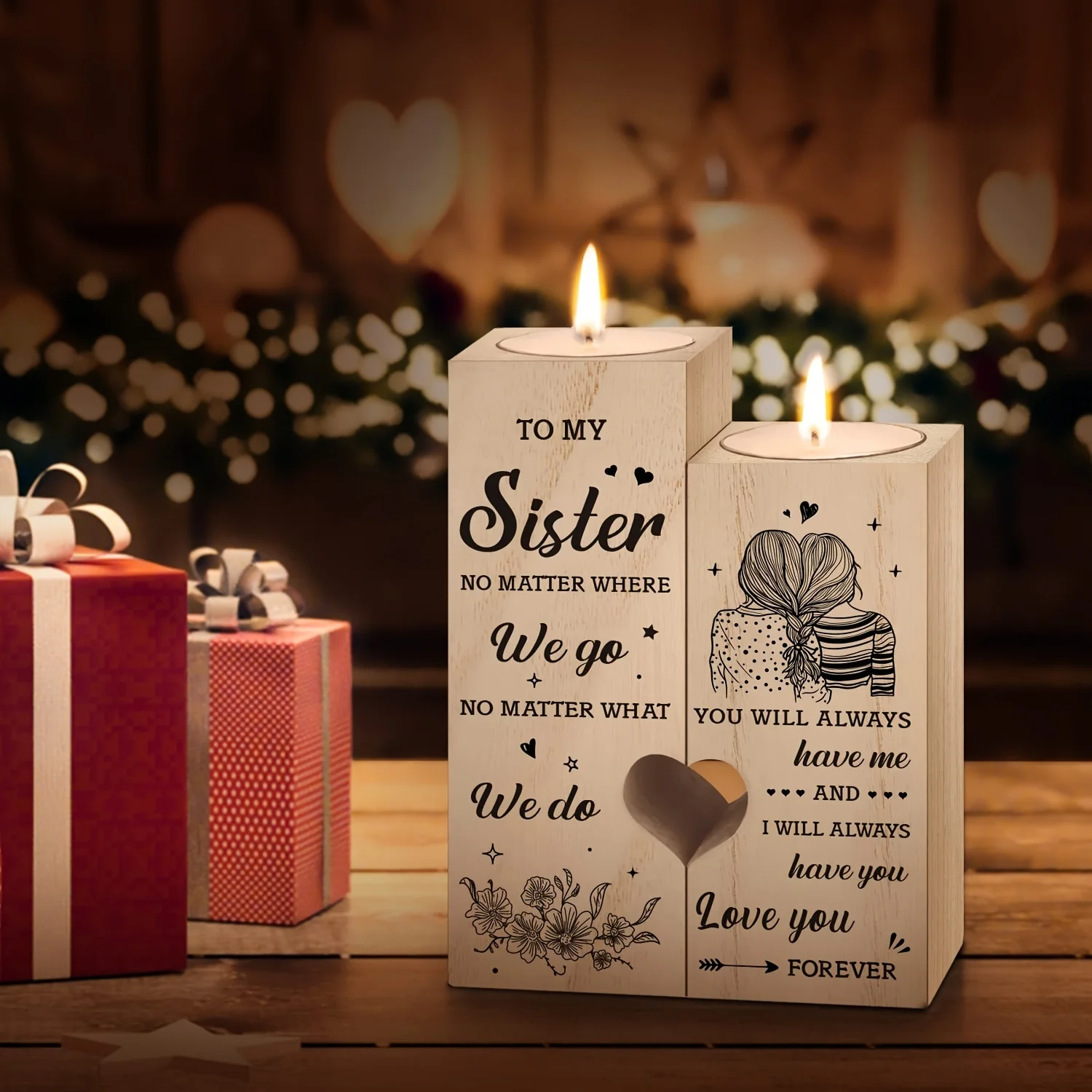 1 Stück Schwester-Geschenk, Herz-Kerzenständer-Geschenk für Schwester, bester Schwester-Geburtstag, Thanksgiving, Hochzeitsgeschenk (ohne Kerzen)