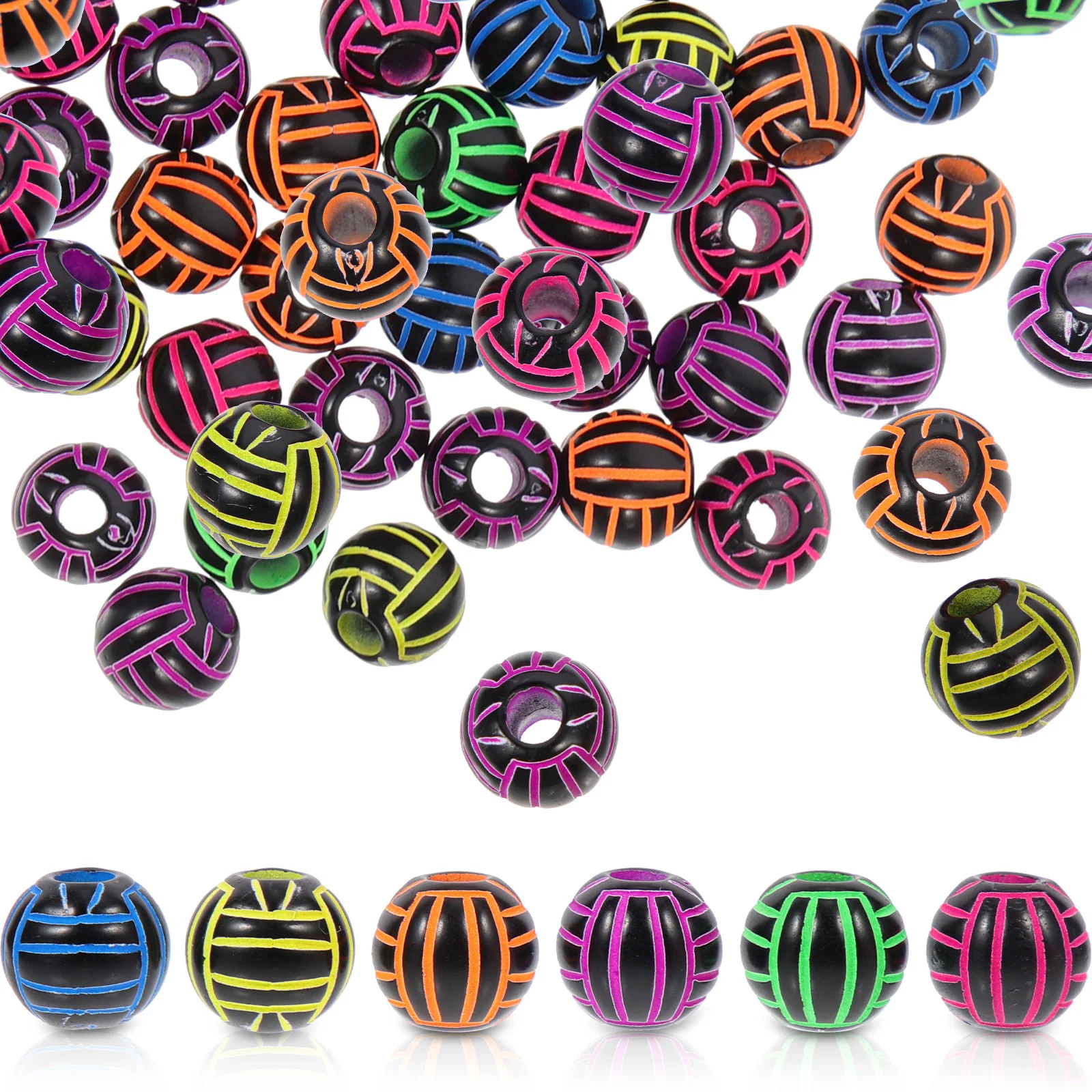 100Pcs Acrylic Volleyball Beads for DIY Jewelry Making Bracelet Necklace Sports Beads Charms Acrylic Volleyball Bead