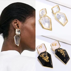 Modern Women's Earrings 2024 Aesthetic Jewelry Geometric Long Big Black Clear Crystal Resin Stone Dangle Drop Statement Earrings
