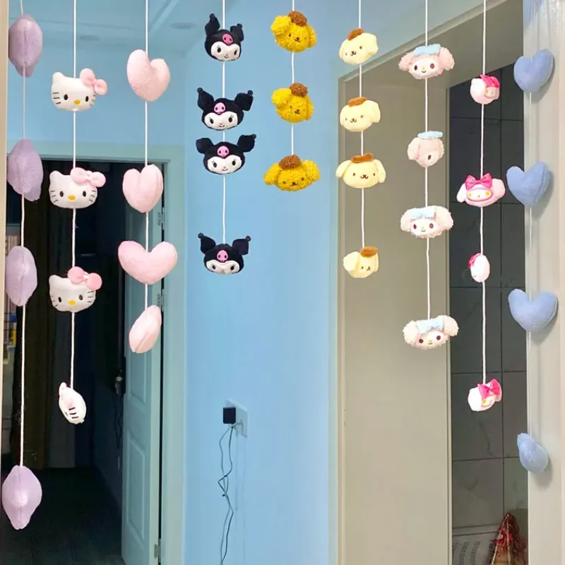 Anime Hello Kitty Melody Kuromi Plush Toy Doll Curtain Kawaii Plushie Doll Velcro Bedroom Living Room Door Curtain Pendant Decor