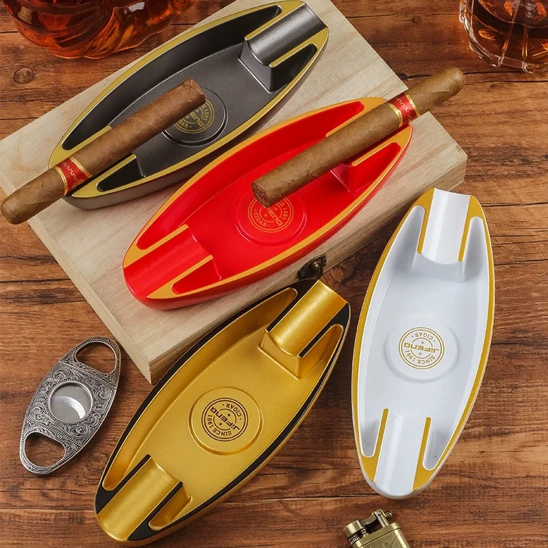 

2026New Boat Shaped Cigar Ashtray Lightweight and Portable Ashtray Luxurious and Atmospheric Dual Slot for Home Office