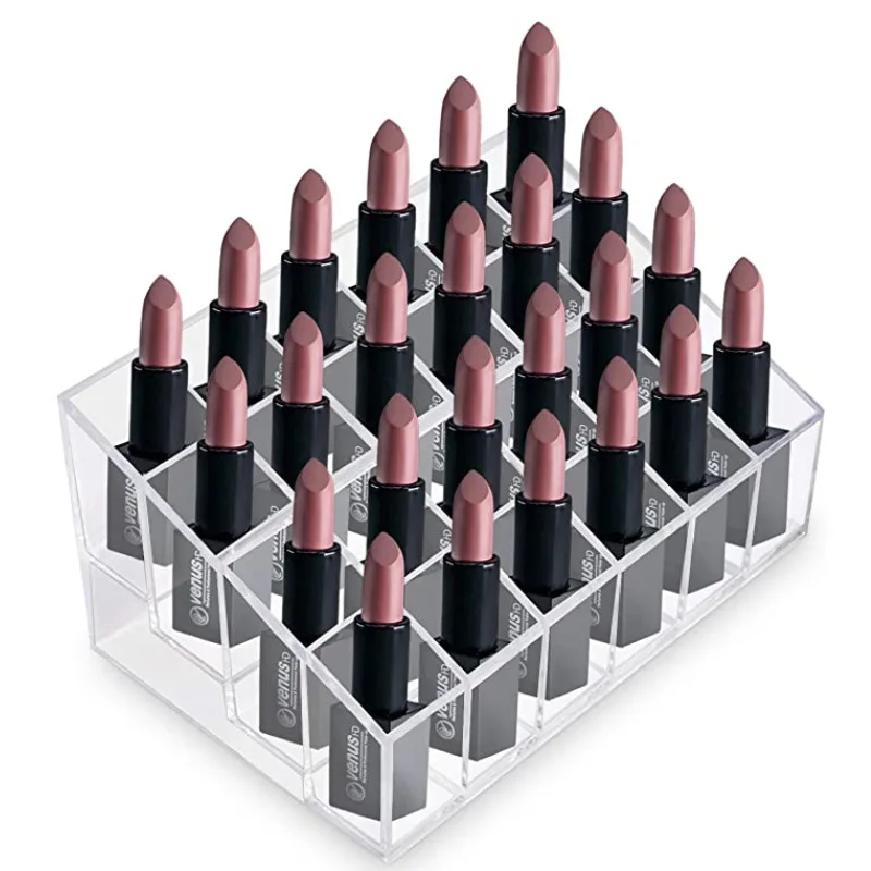 Lipstick Organizer,Small Clear Plastic Compact Lip Gloss Chapstick Perfume Sample Mascara Holder with 24 Slots
