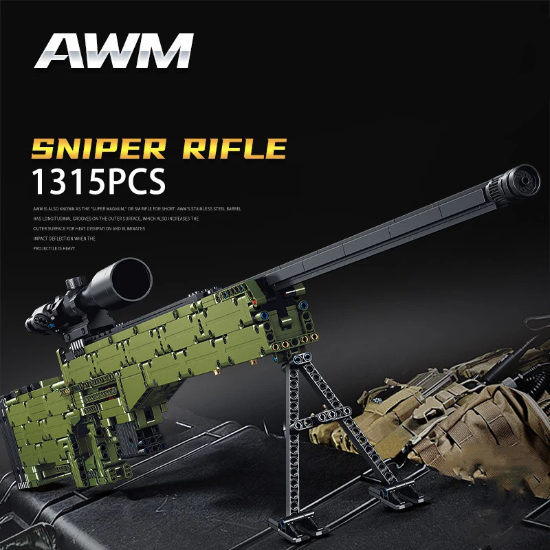 AWM Sniper Rifle Barrett Building Block Military Weapons Series Modle Set Can Fire Bullets Gun Toys For Kid Gifts