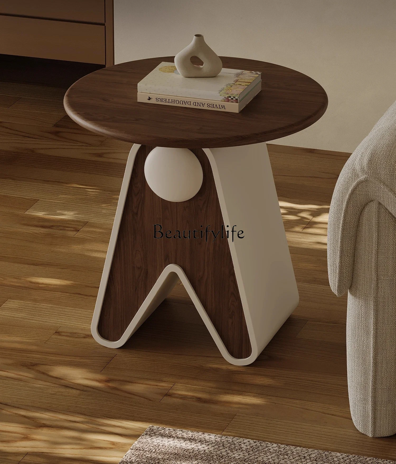 

ld14 Vintage Cream Style Sofa Side Table Living Room Small Side Table Solid Wood