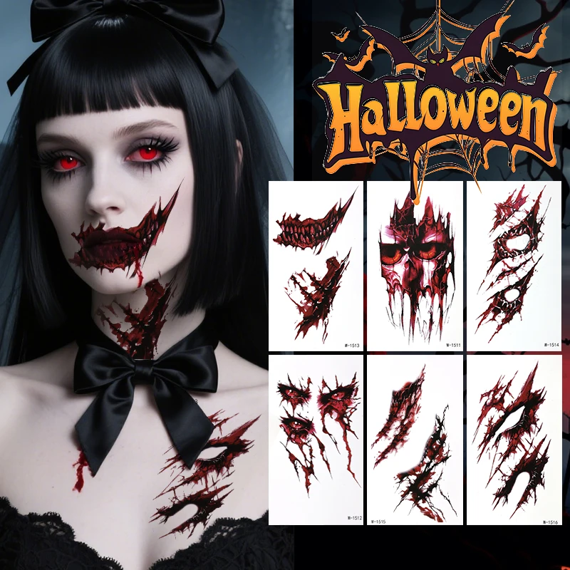 

Halloween Temporary Tattoo Sticker Waterproof Bloody Red Scar Tattoo Sticker For Men Women Party Body Art Fake Tattoo Sticker