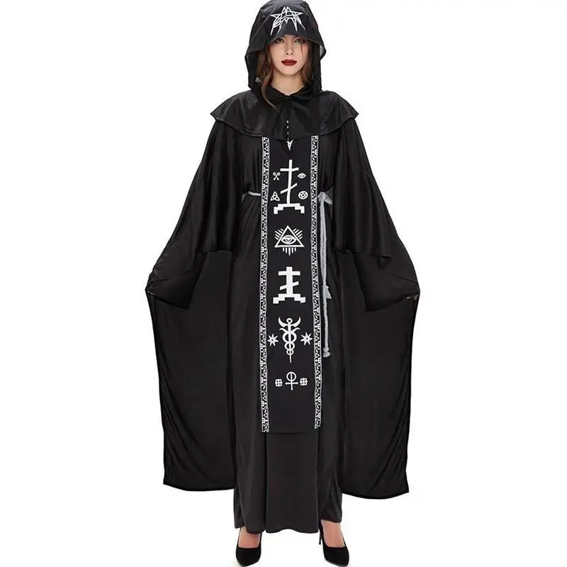 

Bla loween Wizard Robe Couple Performance Costume Women's Sle Men's Version k Devil Magician Outfit