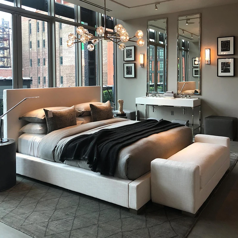 xx-RH MODENA Traditional Convertible Fabric Upholstered Panel Platform Bed High End Soft Bed King Size Fabric Frame No Box Made