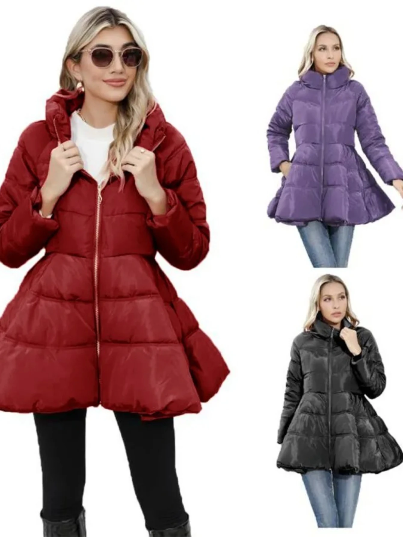 

Cotton Jacket Stand Collar Coat Mid-Length Elegant Style Commute Fashion Winter Outerwear