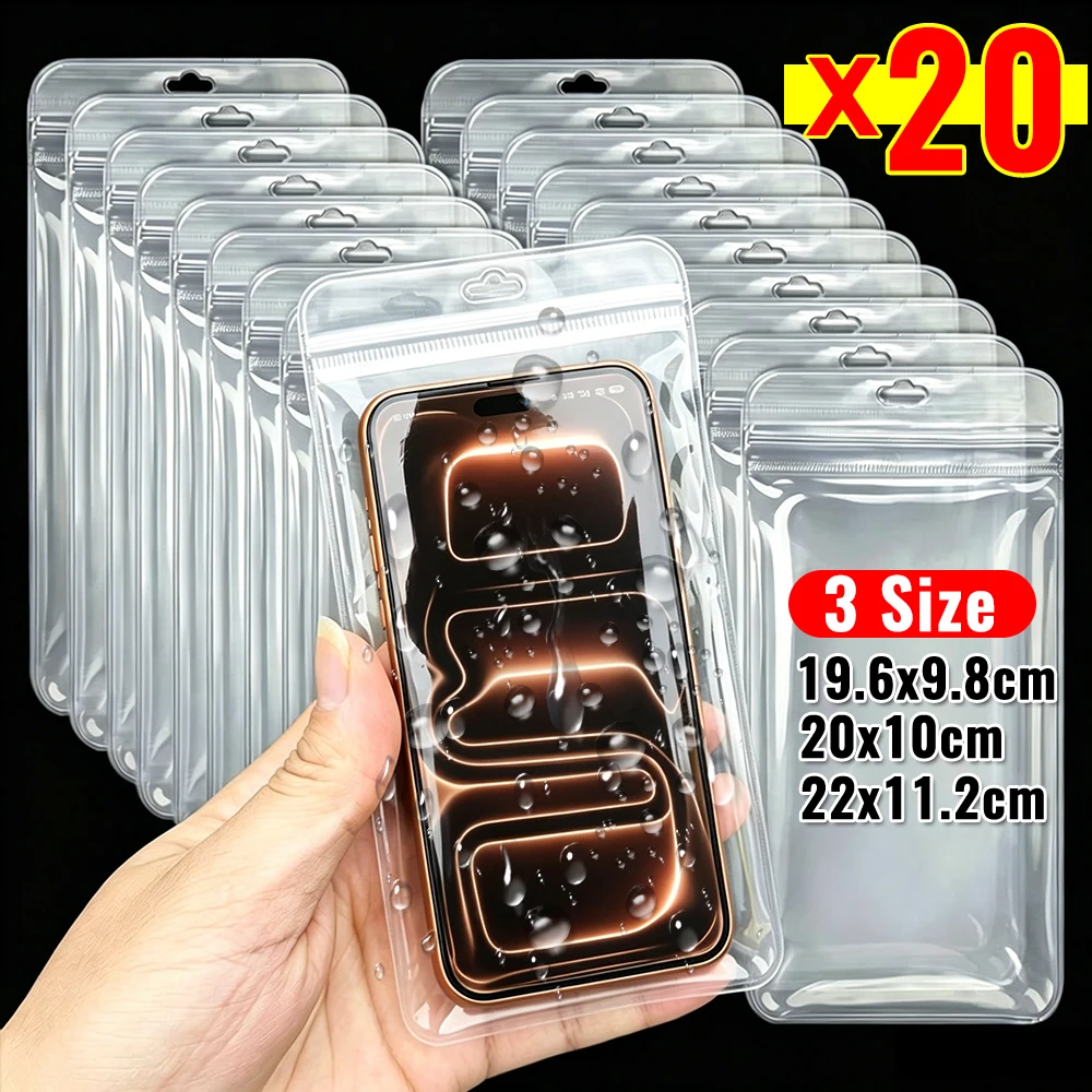 Universal 3Size Transparent Waterproof Mobile Phone Dust Bag Thickened Zipper Self Lock Pouch Cover for iPhone 17 Samsung Xiaomi