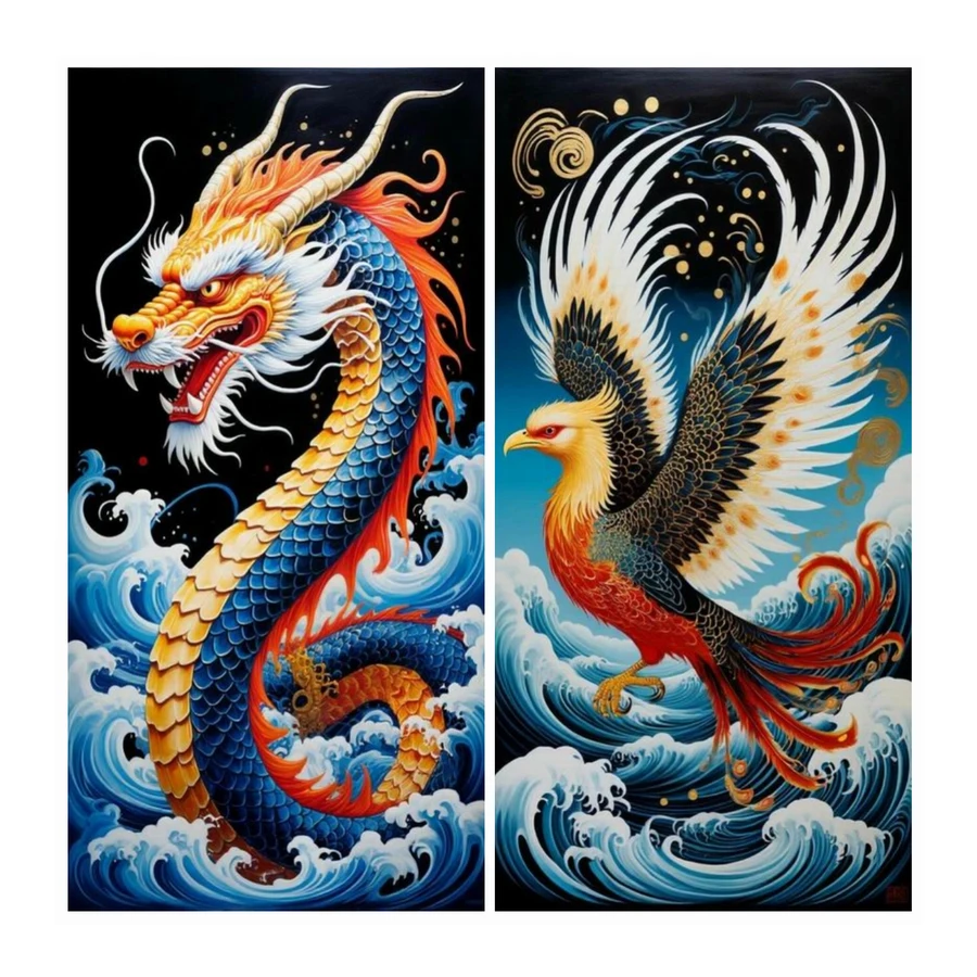 Cloud Dragon Phoenix Picture Large Size Diy Diamond Arts For Adults Painting Full Square Round Drill Mosaic Embroidery Kits
