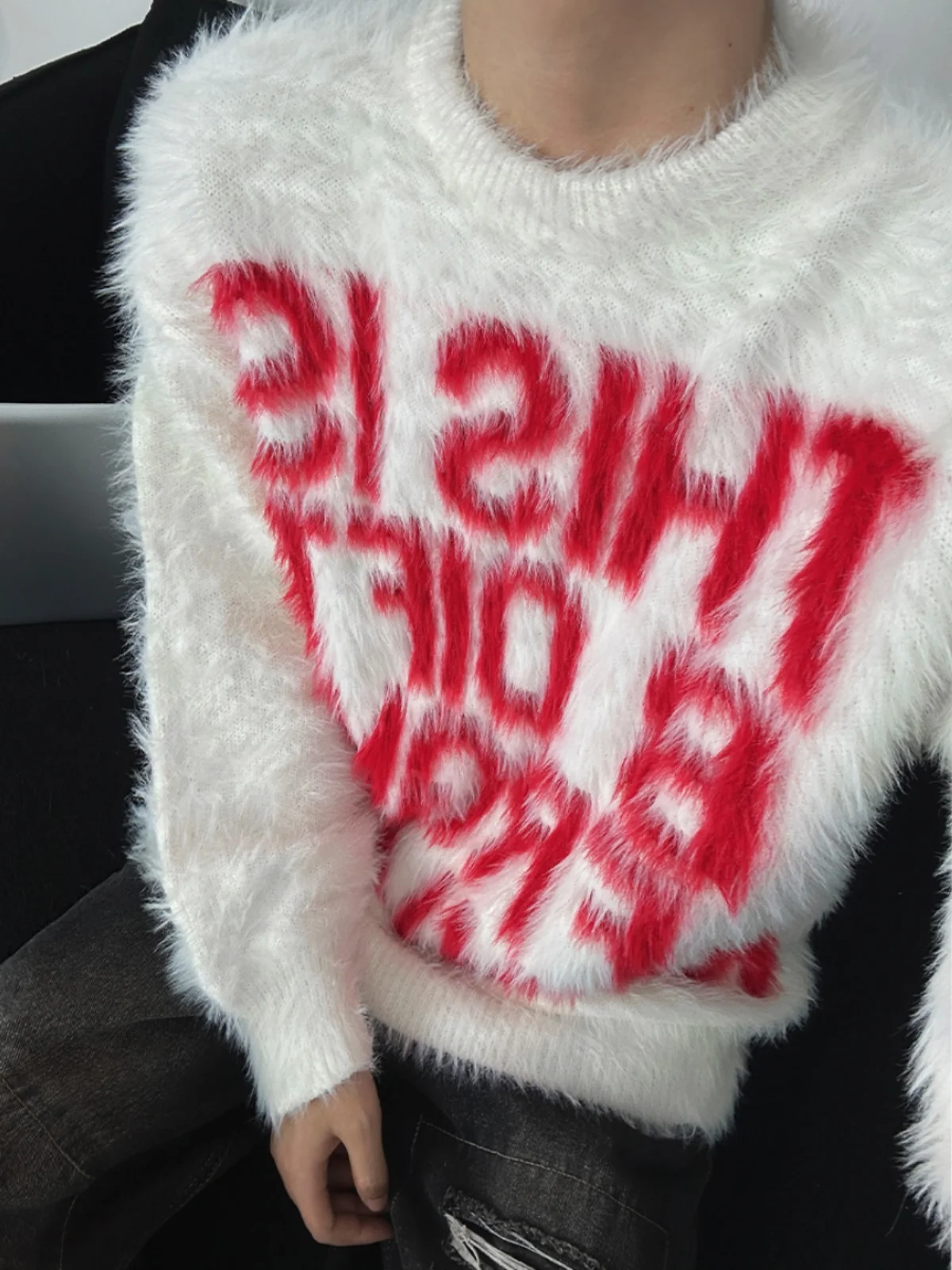 

Soft Thiened Knitted Sea Hair Sweater Men's Trendy Letter Lazy Sle Base irt Autumn Winter Thiened American Sl...