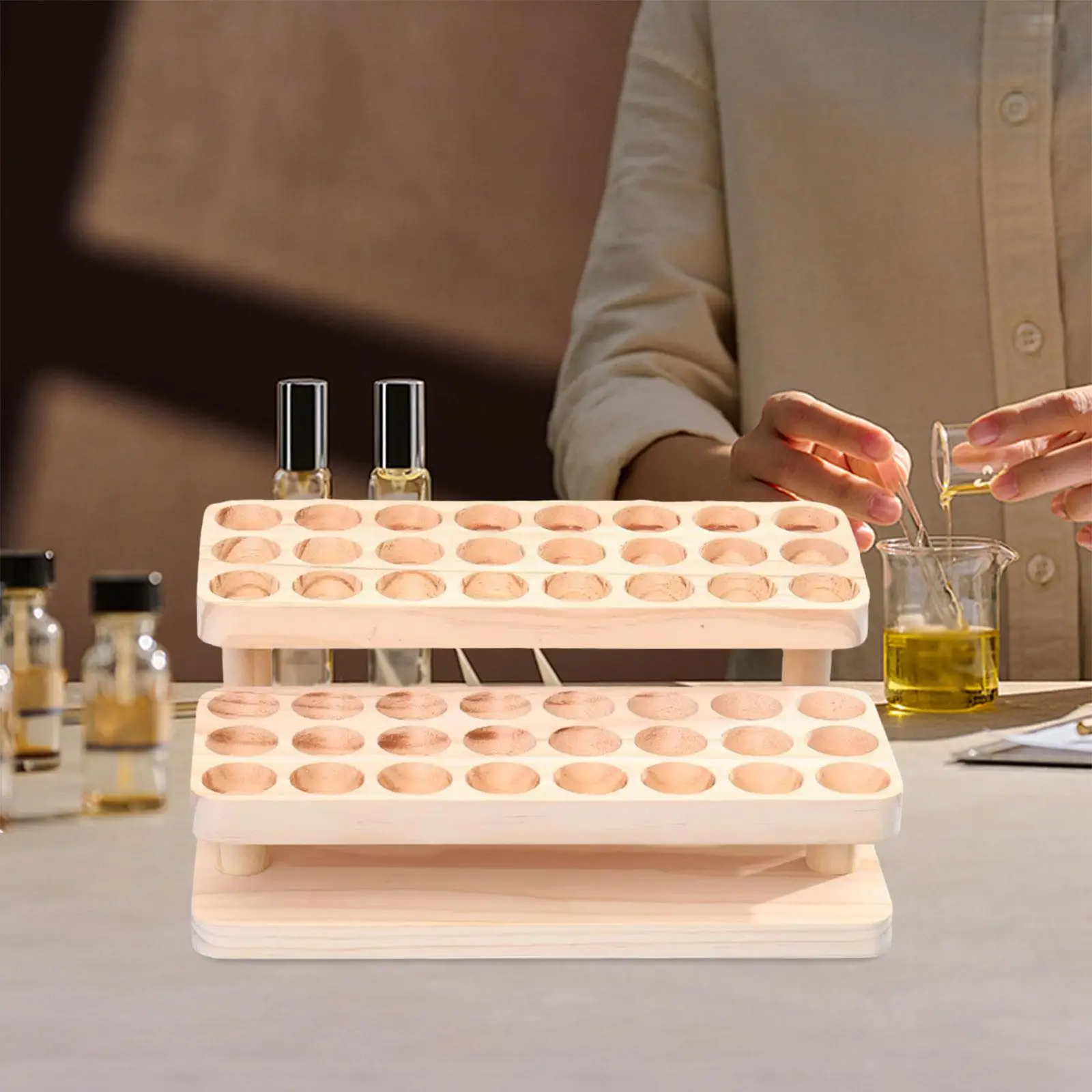

Wooden Essential Oil Display Stand Storage Rack,Tabletop Display Holder,Storage Shelf Organizer 2 Tier for Table SPA Bathroom