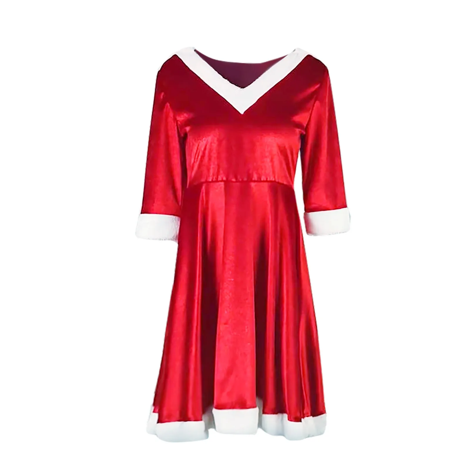 Christmas Dress Women Santa Claus Clothing Cosplay Costume V Neck Xmas Party Elegant Women Outfits Red Swing Fancy Dresses