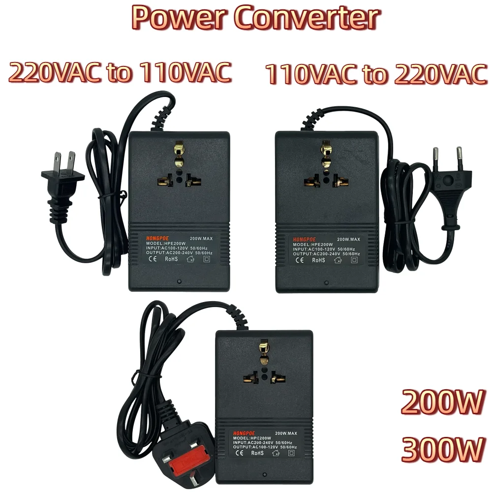 

EU/US/UK Plug Inverter 200W 300W Voltage Converter Transformer 220V To 110V Step Down Transformer 110V To 220V Travel Adapter