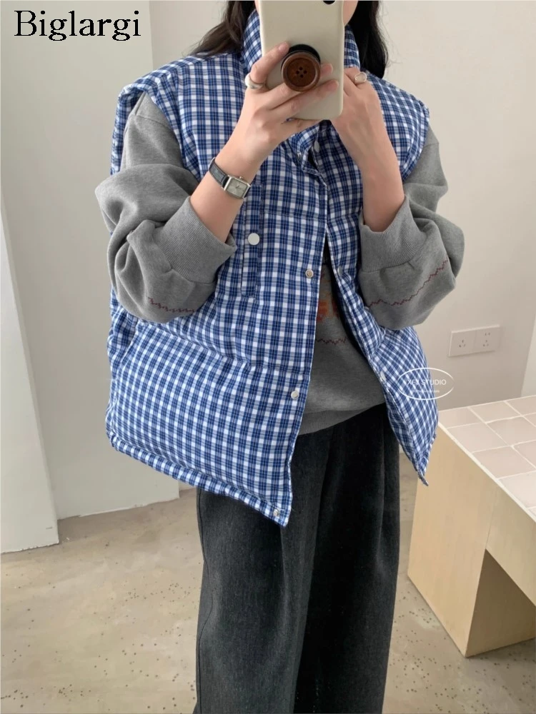 

Осень-зима, жилеты без рукавов, пальто, женские клетчатые принты, модные повседневные женские жилеты, куртки, свободные женские пальто в корейском стиле