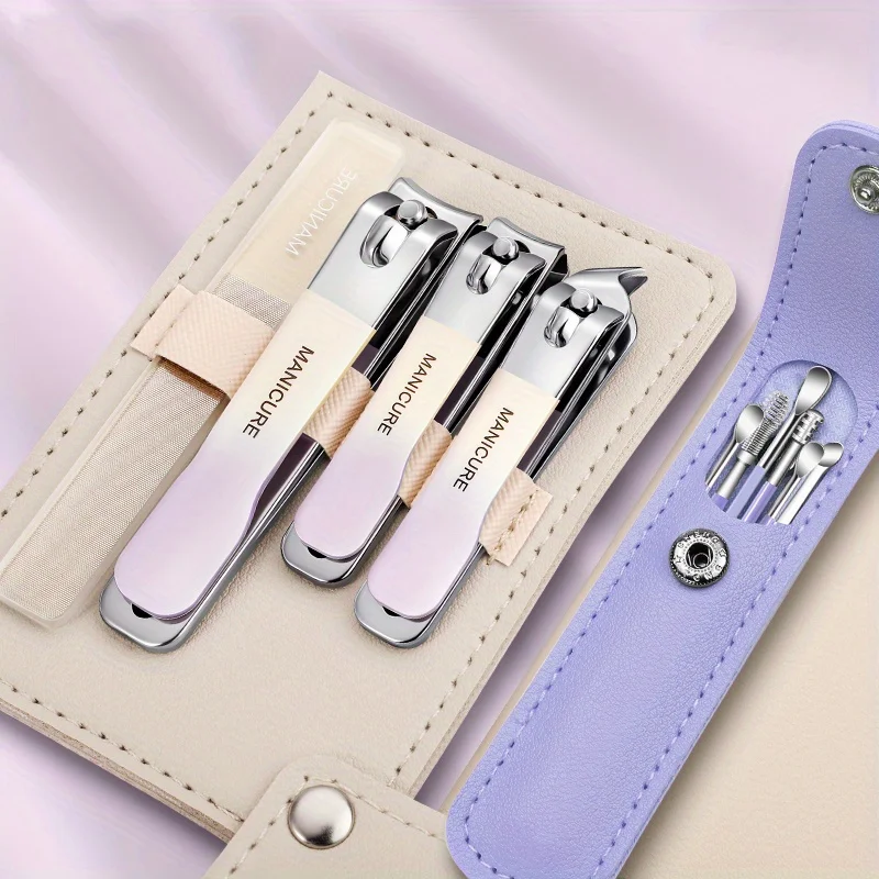 Stainless Steel Slanted Edge Nail Cutting Clippers with Detachable Nail File and Leather Travel Bag - Anti-Splash Design for Pre